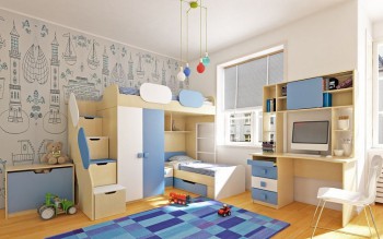 Детская комната Скай (Синий/Белый/корпус Клен) в Горячегорске - goryachegorsk.mebel54.com | фото