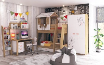Детская спальня Оливер (Белый/Дуб золотой) в Горячегорске - goryachegorsk.mebel54.com | фото