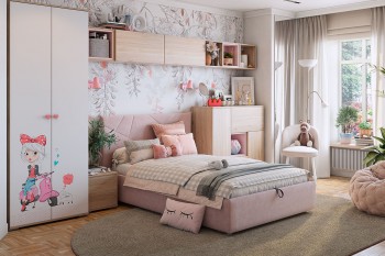 Комплект детской мебели Алина К2 Дуб мария/белый/нежно-розовый велюр в Горячегорске - goryachegorsk.mebel54.com | фото