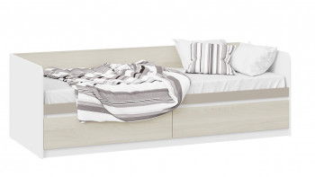 Кровать «Сканди» с 2 ящиками Дуб Гарден/Белый/Глиняный серый в Горячегорске - goryachegorsk.mebel54.com | фото