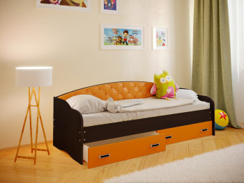 Кровать Софа-8 с мягкой спинкой (900х1900) Венге/Оранжевый в Горячегорске - goryachegorsk.mebel54.com | фото