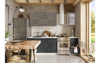 Кухонный гарнитур Нувель 1800мм белый/бетон коричневый/бетон черный в Горячегорске - goryachegorsk.mebel54.com | фото