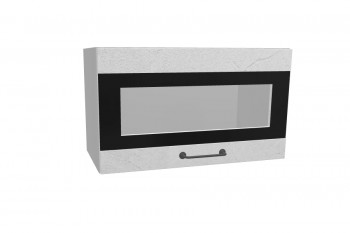 Лофт ПГСФ 600 шкаф верхний горизонтальный со стеклом и фотопечатью (Штукатурка белая/корпус Серый) в Горячегорске - goryachegorsk.mebel54.com | фото