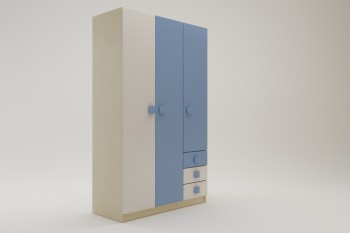 Шкаф 3-х створчатый с ящиками Скай (Синий/Белый/корпус Клен) в Горячегорске - goryachegorsk.mebel54.com | фото