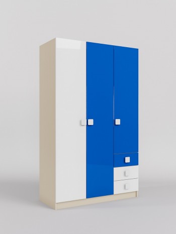 Шкаф 3-х створчатый с ящиками Скай люкс (Синий/Белый/корпус Клен) в Горячегорске - goryachegorsk.mebel54.com | фото