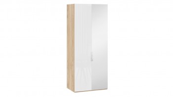 Шкаф для одежды с 1 глухой и 1 зеркальной дверями правый «Эмбер» Яблоня Беллуно/Белый глянец в Горячегорске - goryachegorsk.mebel54.com | фото