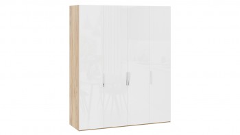 Шкаф для одежды с 4 глухими дверями «Эмбер» Яблоня Беллуно/Белый глянец в Горячегорске - goryachegorsk.mebel54.com | фото