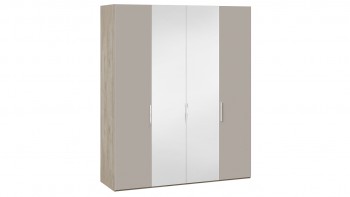 Шкаф комбинированный с 2 глухими и 2 зеркальными дверями «Эмбер» Баттл Рок/Серый глянец в Горячегорске - goryachegorsk.mebel54.com | фото
