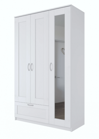 Шкаф трехдверный Сириус с зеркалом и 1 ящиком белый в Горячегорске - goryachegorsk.mebel54.com | фото