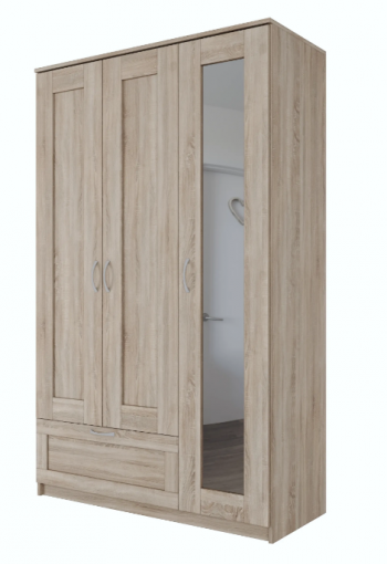 Шкаф трехдверный Сириус с зеркалом и 1 ящиком дуб сонома в Горячегорске - goryachegorsk.mebel54.com | фото
