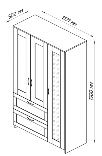 Шкаф трехдверный Сириус с зеркалом и 2 ящиками дуб венге в Горячегорске - goryachegorsk.mebel54.com | фото
