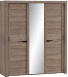 Шкаф трехдверный Соренто с раздвижными дверями Дуб стирлинг/Кофе структурный матовый в Горячегорске - goryachegorsk.mebel54.com | фото